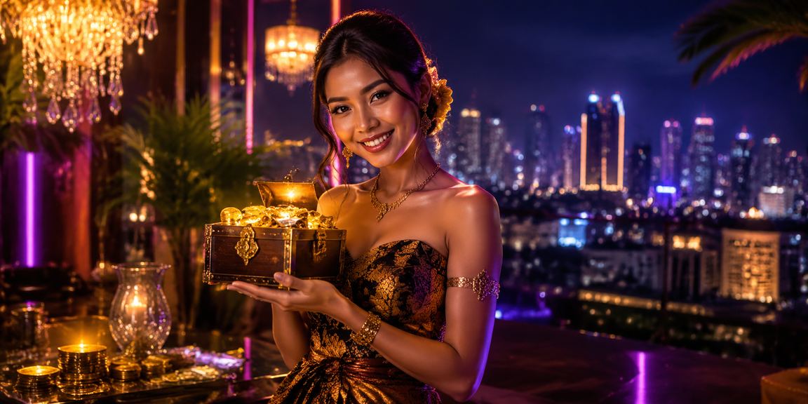 Tampilan visual kasino bertema neon yang intens, menggambarkan atmosfer platform hiburan digital premium