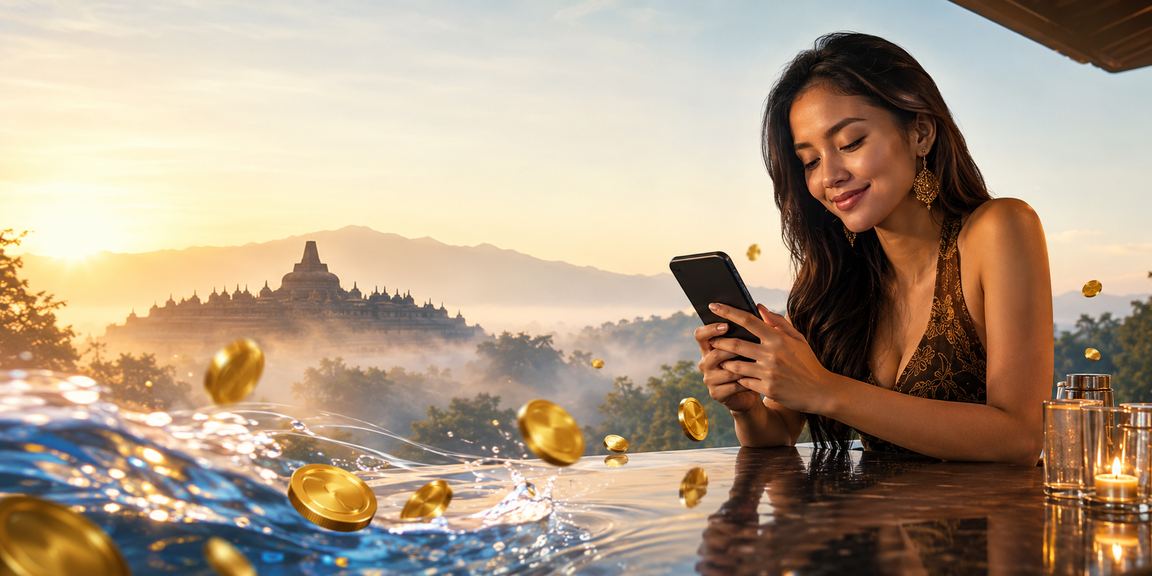 Model menampilkan pengalaman kasino mobile di Vietnam, menggambarkan kemudahan akses promo via ponsel