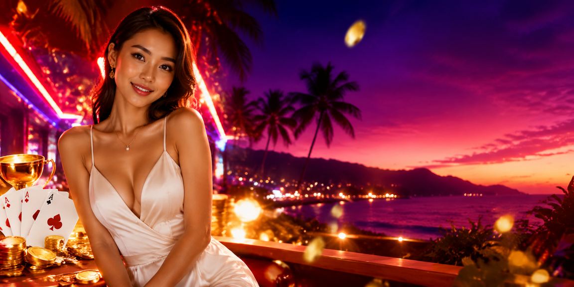 Permainan kartu dengan pencahayaan neon yang intens mencerminkan atmosfer kasino malam hari